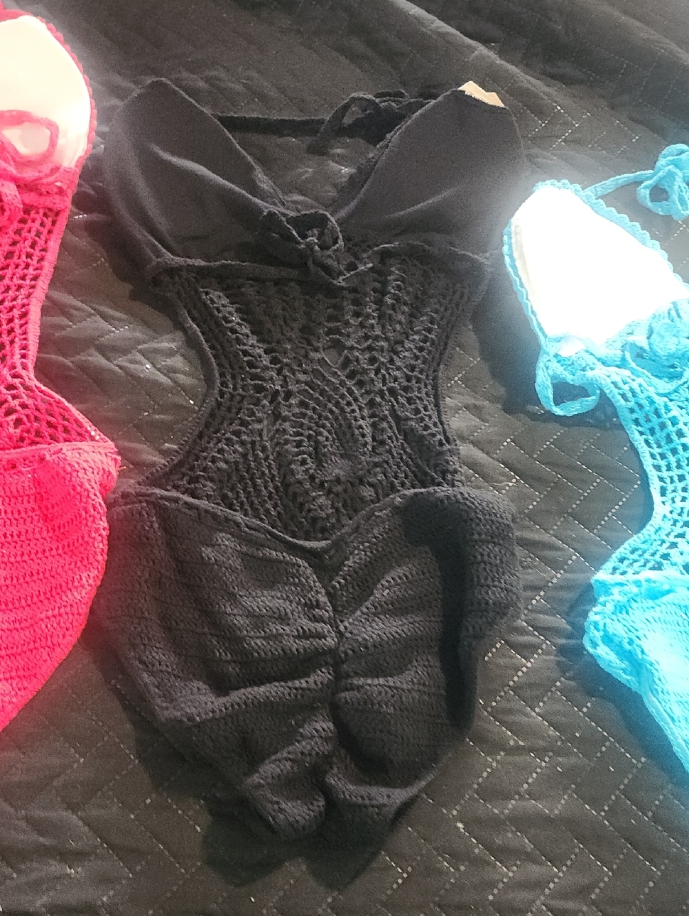 4 Pc Crochet One-Piece Swimsuit in Black and Blue - Stylish Cover-Up - Picture 10 of 10